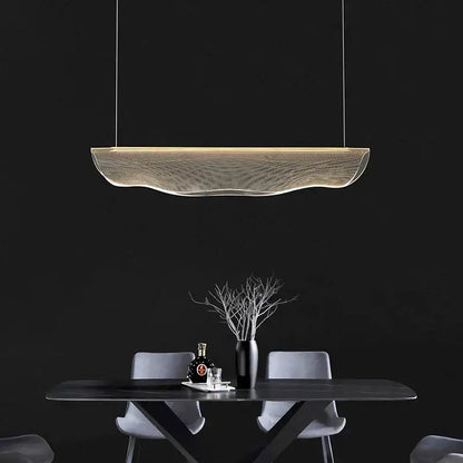 Modern gold wave mesh pendant light with illuminated wooden texture finish for decorbites dining room lighting