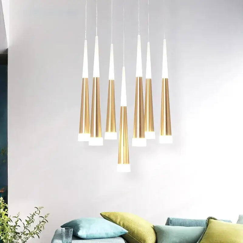 Modern gold and white decorbites acrylic led pendant lights with sleek tapered designs for dining room decor