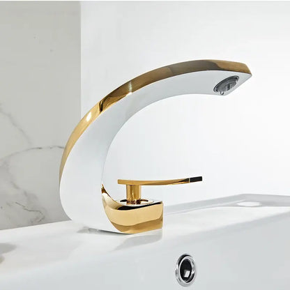 Modern gold and white ceramic bathroom faucet with curved spout for decorbites gold white bathroom basin use