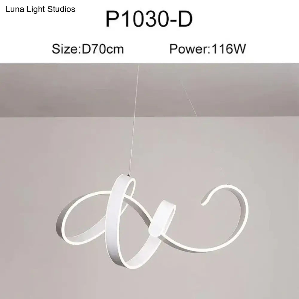 Modern gold and white led pendant lights featuring a sleek flowing curved design ideal for dining room pendant lights
