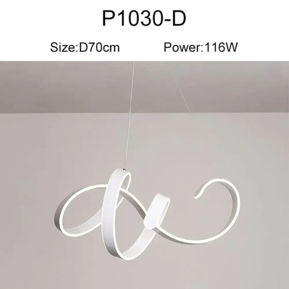 White modern led pendant lights with sleek abstract cursive design for dining room use