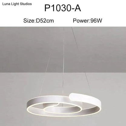 Modern gold and white led pendant lights with concentric circular rings in brushed silver and white for dining room