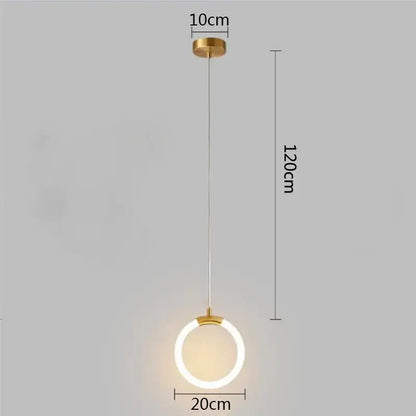 Modern gold and white pendant lights featuring a gold-finished metal frame and illuminated ring, 120cm height decorbites gold pendant