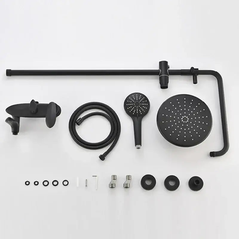 Modern gold and white faucet set with decorbites black brass matte shower head rainhead and handheld sprayer assembly