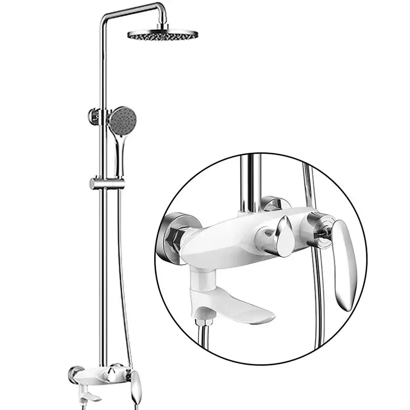 Modern gold and white faucet set with chrome finish shower head and white ceramic handheld showerhead decorbites black brass