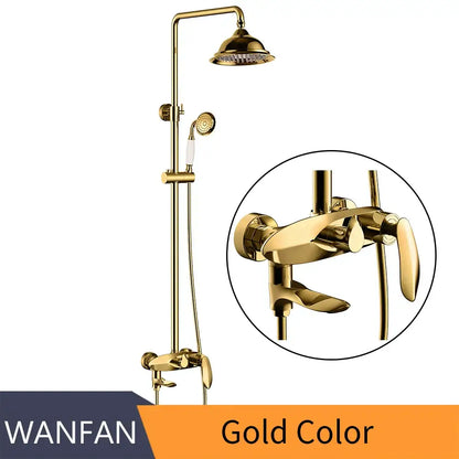 Modern gold and white brass faucet set with overhead rainhead and handheld shower head by decorbites black brass