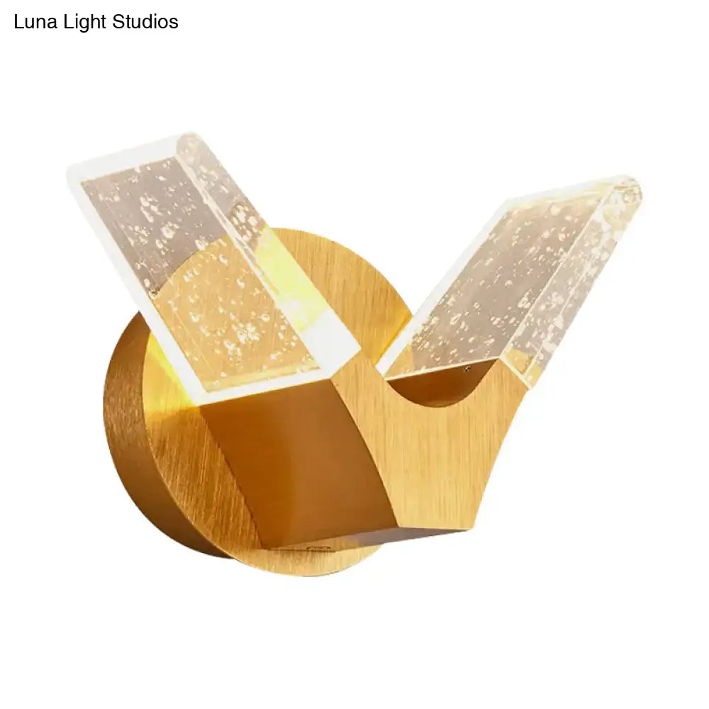 Modern gold wings acrylic wall light fixture with geometric gold finish and frosted glass panels for bedroom wall light