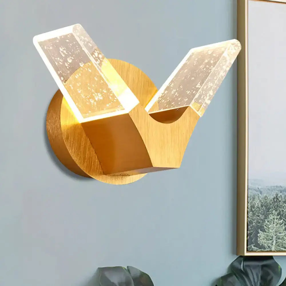 Modern gold wings acrylic wall light fixture with two angular translucent panels for bedroom wall lighting