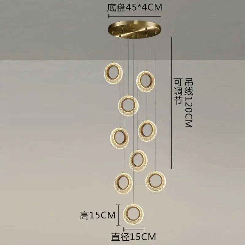 Modern gold woven crystal led chandelier kitchen pendant light with brass-finished circular rings from decorbites crystal led
