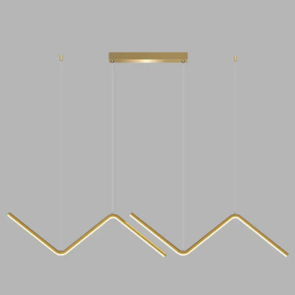 Modern gold-toned zigzag pendant lighting fixture with sleek angular design and minimalist suspension for dining room