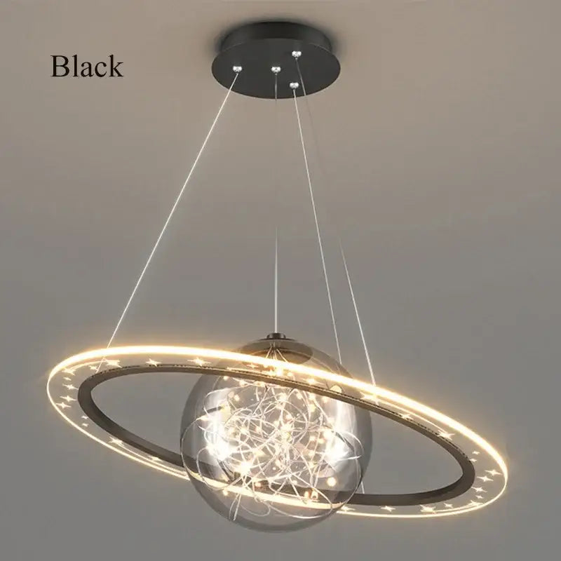 Modern golden acrylic led chandelier bedroom planet pendant light with black planet design clear glass sphere acrylic led chandelier decorbites golden acrylic