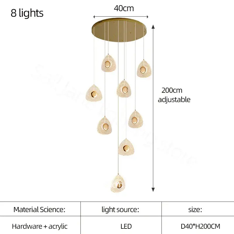 Modern golden acrylic led chandelier with eight teardrop acrylic light fixtures for living room decorbites golden acrylic