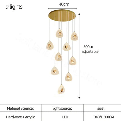 Modern golden acrylic led chandelier with nine teardrop-shaped acrylic light fixtures for living room decorbites golden acrylic