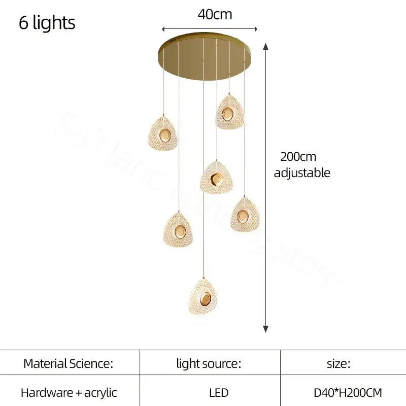 Modern golden acrylic led chandelier with six teardrop acrylic light fixtures for living room decorbites golden acrylic