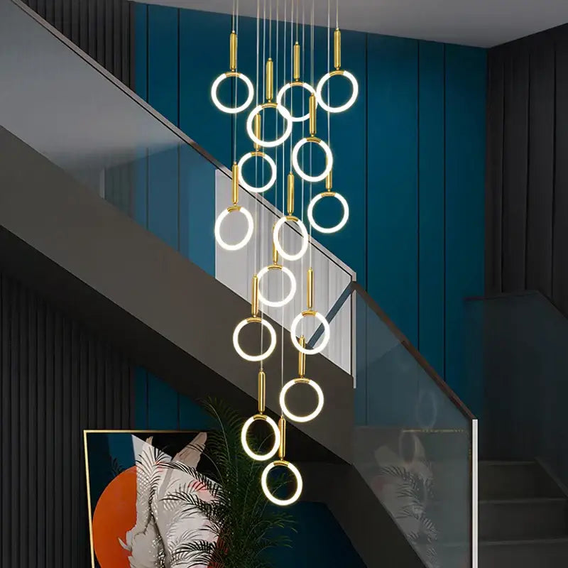 Modern golden acrylic round led chandelier with illuminated circular rings for living room decorbites golden acrylic design