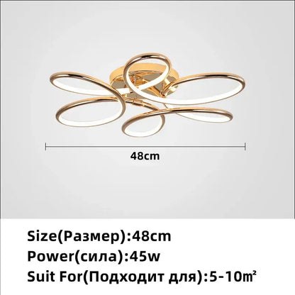 Modern golden aluminum ceiling lights featuring five intertwined circular rings with led lighting for living room decorbites golden aluminum ceiling