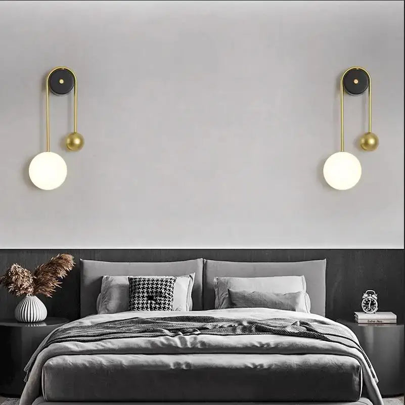 Modern golden ball led wall lamp with gold-toned wall sconces black circular accents and spherical glass shades for bedroom decorbites golden ball