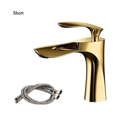 Modern decorbites golden bathroom faucet with single handle and curved spout for sleek basin tapware design