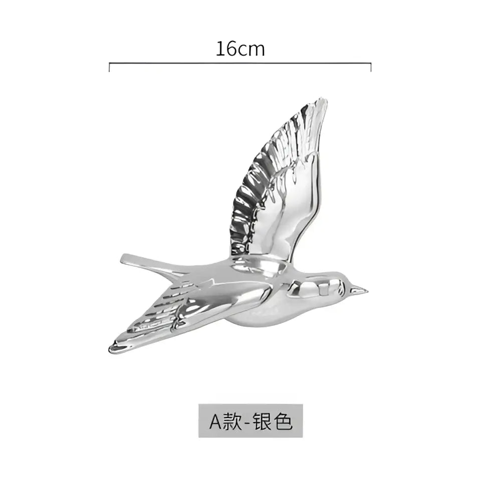 Silver bird-shaped decorative pin 16cm length suitable for modern golden bird wall hanging living room decor