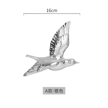 Silver bird-shaped decorative pin 16cm length suitable for modern golden bird wall hanging living room decor