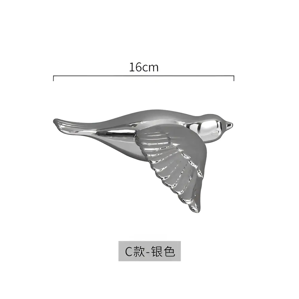 Silver bird-shaped decorative pin 16cm long suitable as a modern bird wall hanging or golden bird wall accent