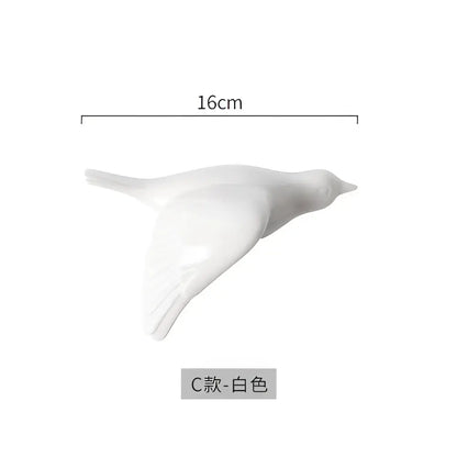 White ceramic bird figurine 16cm length for modern golden bird wall hanging living room decor accessory