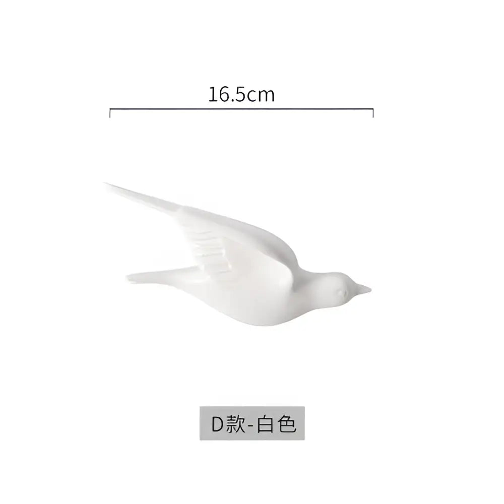Modern golden bird wall hanging featuring a white ceramic bird figurine 16.5cm long model d款-白色 for decor