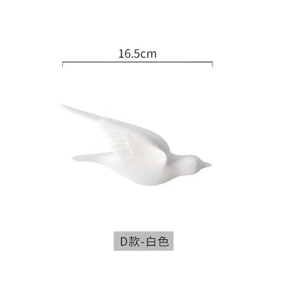 Modern golden bird wall hanging featuring a white ceramic bird figurine 16.5cm long model d款-白色 for decor