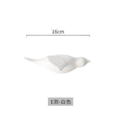 White ceramic bird figurine 16cm long for modern golden bird wall living room decor wall hanging accessory