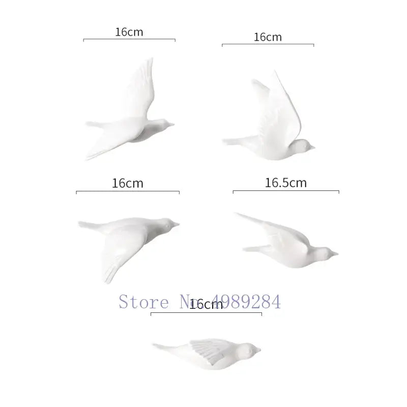White ceramic bird figurines measuring 16cm for modern golden bird wall hanging living room decor
