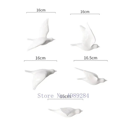 White ceramic bird figurines measuring 16cm for modern golden bird wall hanging living room decor