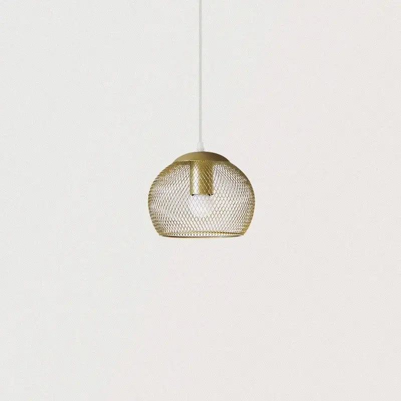 Modern golden birdcage led pendant light with gold mesh spherical design and white cord for kitchen decorbites golden birdcage