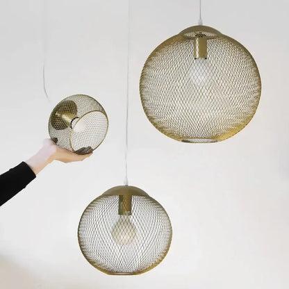 Modern golden birdcage led pendant light with gold-toned spherical mesh wireframe design for kitchen decorbites golden birdcage