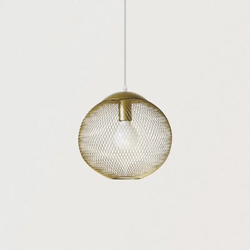 Modern golden birdcage led pendant light with gold-toned spherical mesh wireframe design for kitchens by decorbites golden birdcage