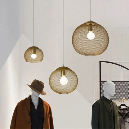 Modern golden birdcage led pendant light featuring gold-toned spherical woven mesh design for kitchen decorbites golden birdcage