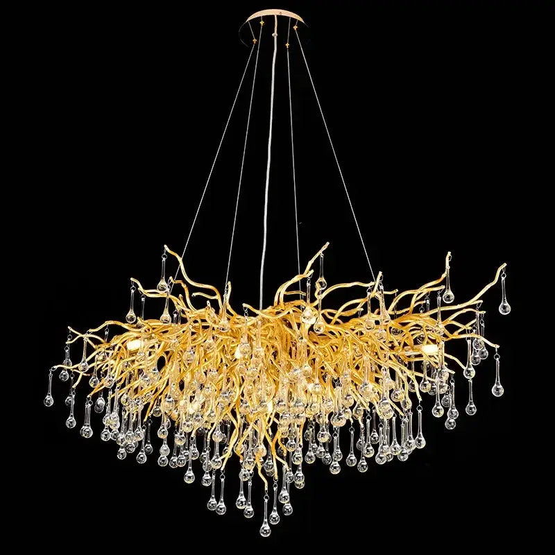 Modern golden branch crystal chandelier featuring dangling crystal teardrops for luxury living room decorbites lighting