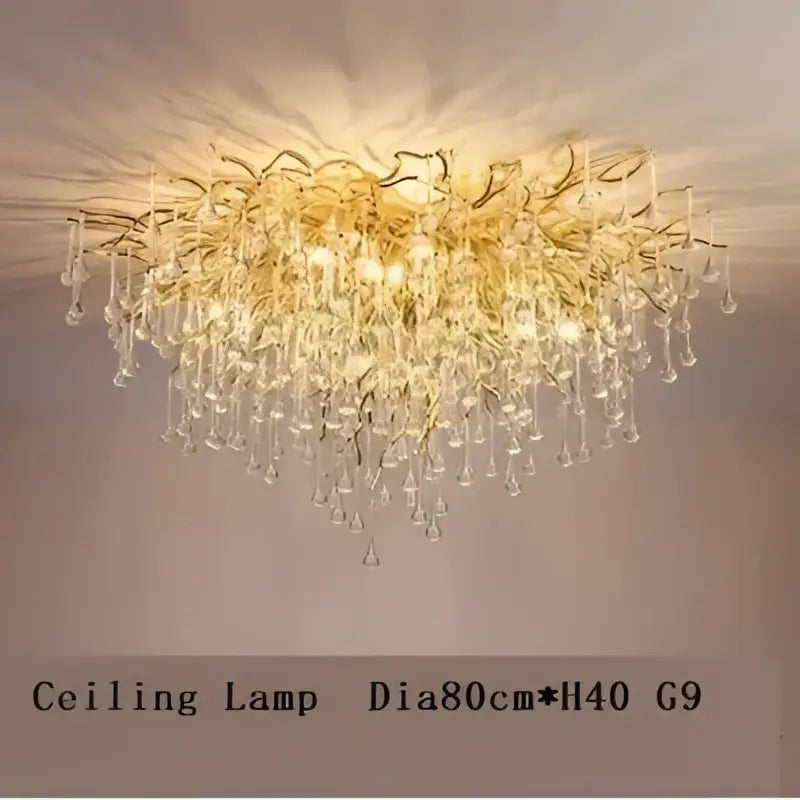 Modern golden branch crystal led chandelier with gold-toned arms and cascading droplets for living room decorbites crystal led lighting