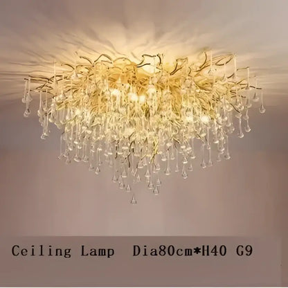 Modern golden branch crystal led chandelier with gold-toned arms and cascading droplets for living room decorbites crystal led lighting