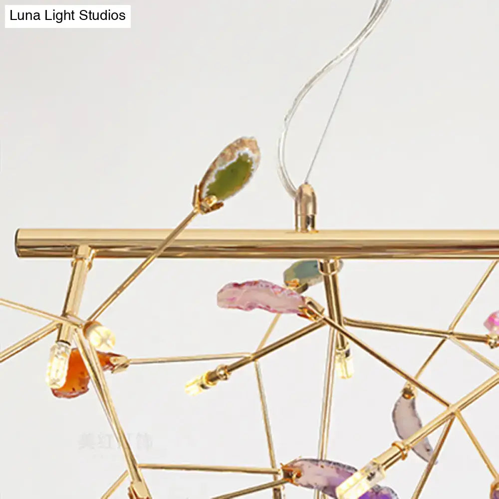 DecorBites modern metal LED island light fixture with gold frame agate accent and adjustable cord length for living room