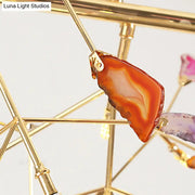 DecorBites modern metal LED island light fixture with vibrant orange agate accent pendant and adjustable cord length