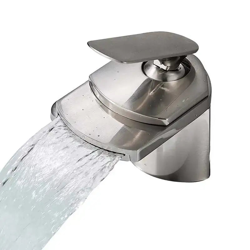 Modern golden brass waterfall vessel sink faucet with sleek stainless steel finish for upscale bathroom decorbites golden brass design