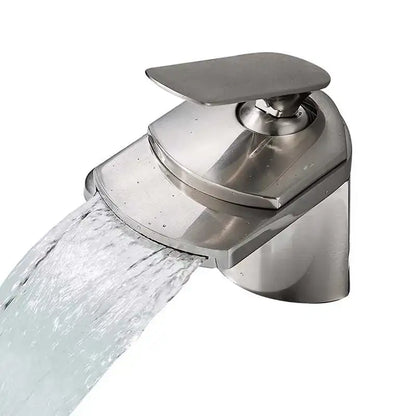 Modern golden brass waterfall vessel sink faucet with sleek stainless steel finish for upscale bathroom decorbites golden brass design