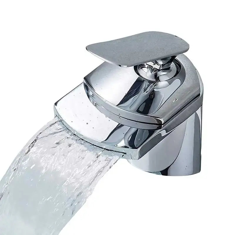 Modern decorbites golden brass waterfall vessel sink faucet with chrome finish and sleek rectangular handle for bathroom tap