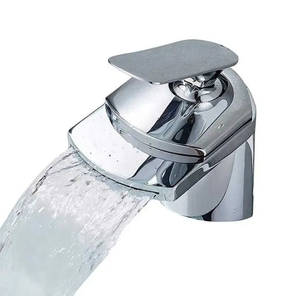 Modern decorbites golden brass waterfall vessel sink faucet with chrome finish and sleek rectangular handle for bathroom tap