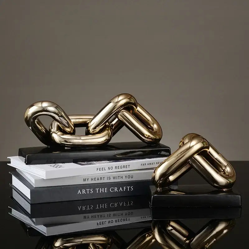 Modern golden chain home decoration figurine made of metallic material for living room decoration sculpture