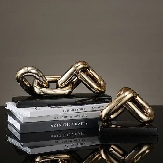 Modern golden chain home decoration figurine made of metallic material for living room decoration sculpture