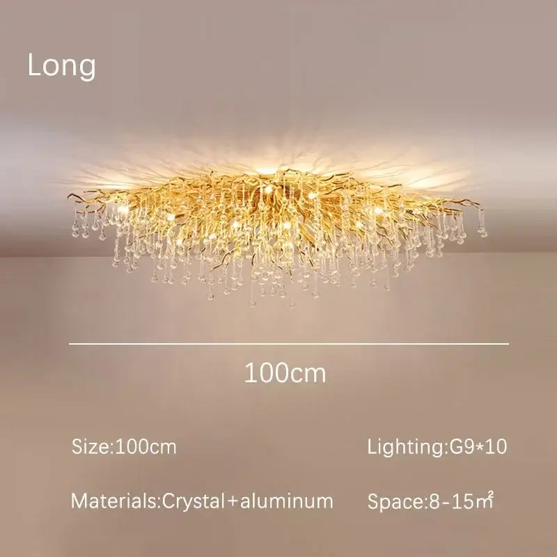 Modern golden chandelier with branching aluminum arms and dangling clear crystals for dining room decorbites golden chandelier