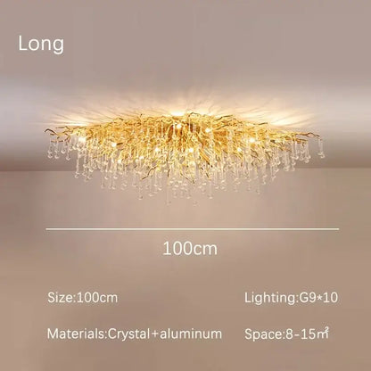 Modern golden chandelier with branching aluminum arms and dangling clear crystals for dining room decorbites golden chandelier