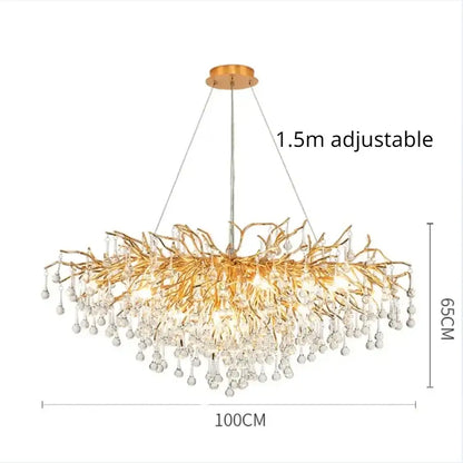 Modern decorbites golden chandelier with intricate branch arms and crystal droplets for dining room decor