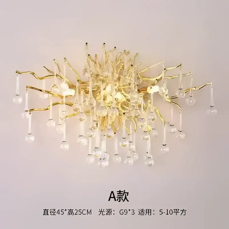 Modern decorbites golden chandelier with branching arms and clear crystal beads for dining room decorbites golden chandelier